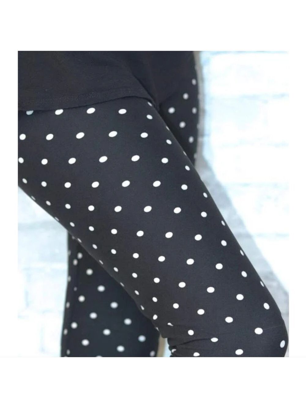 LEGGINGS DEPOT Black & White polka dot Print Full Length Leggings Size 10 NWT